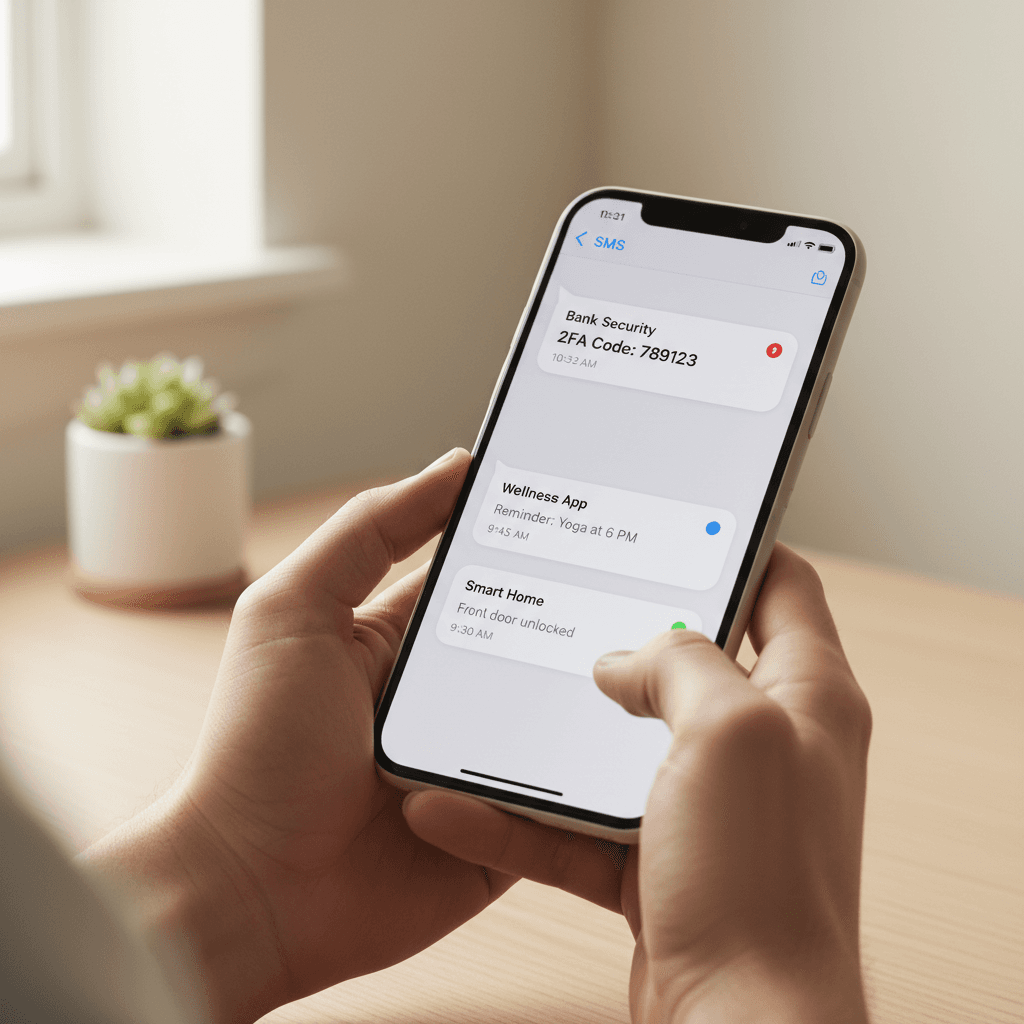 A phone showing an Instagram notification for a new influencer collaboration post, with a blurred background of a creative workspace