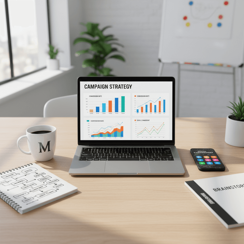 LinkedIn campaign performance dashboard on laptop